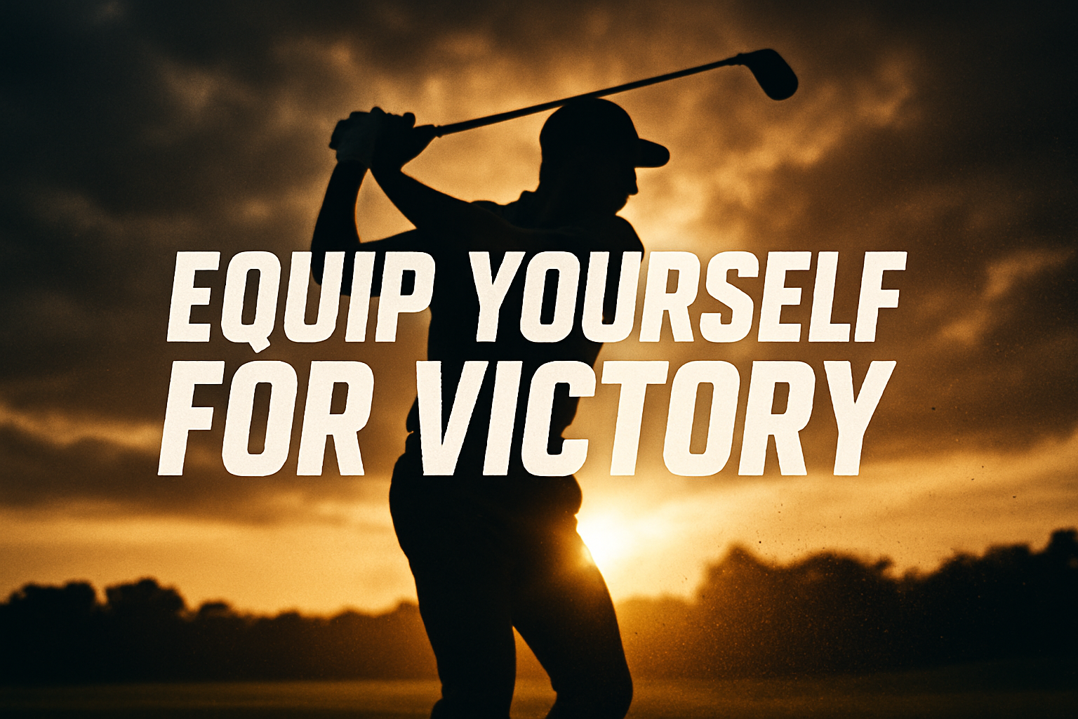 put a golfer on the background swinging with the words smacked in the middle saying EQUIP YOURSELF FOR VICTORY